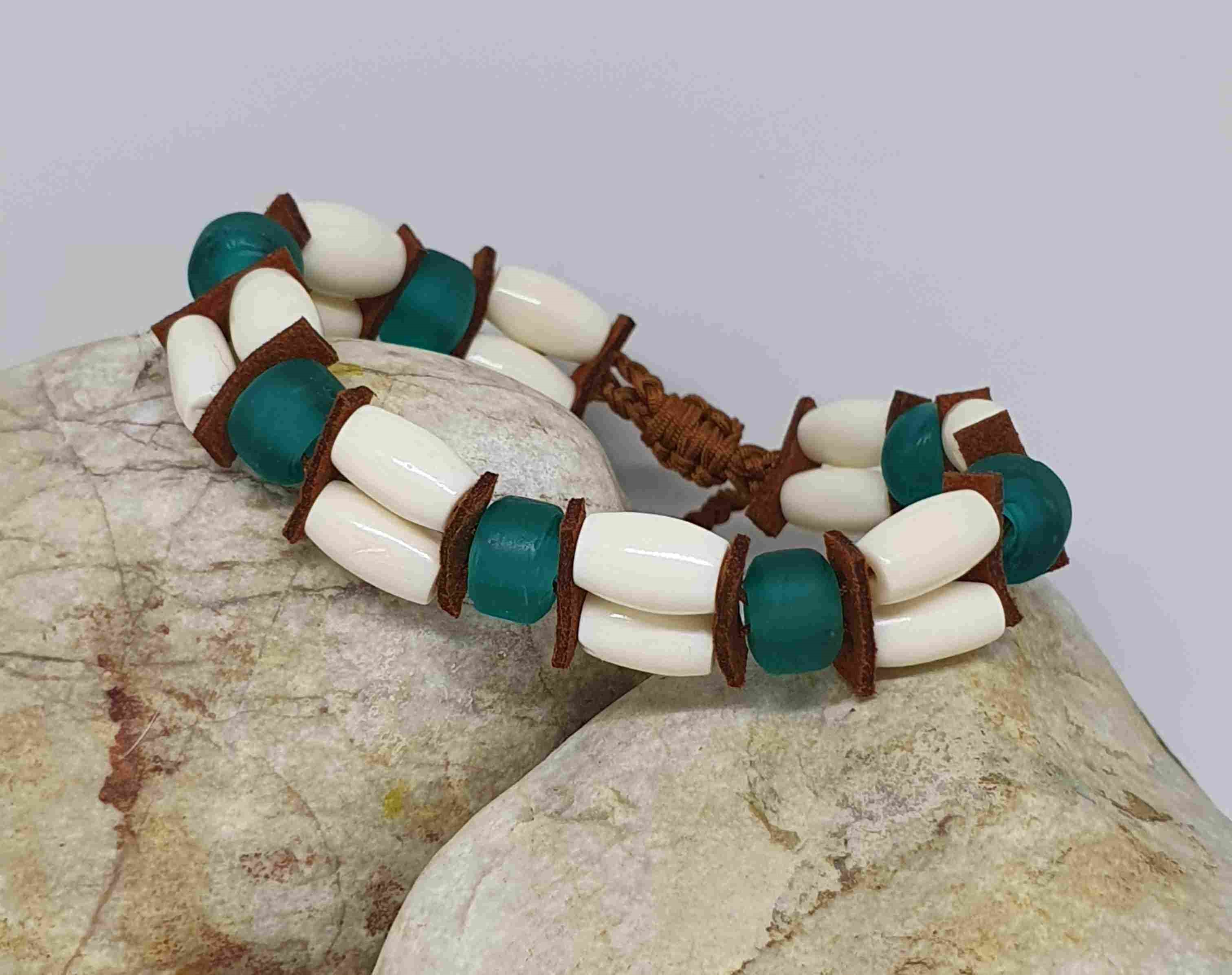 Náramok Native kostice + Pony beads V.